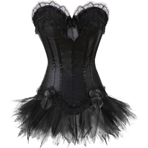 Women Steampunk Corset Top Satin Corsets And Bustiers Waist Trainer TuTu Skirt Dresses Body Shapewear Overbust Corset Plus Size