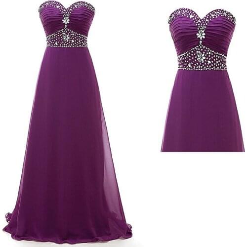 Strapless Purple Bridesmaid Dresses Beaded Chiffon Wedding Guest Robes Floor Length A Line Maid of Honor Gowns