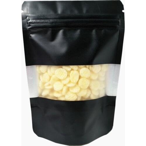 100Pcs/lot Stand Up Matte Black Aluminum Foil Zip Lock Package Bag with Window Food Snack Beans Storage Mylar Zipper Pack Pouch