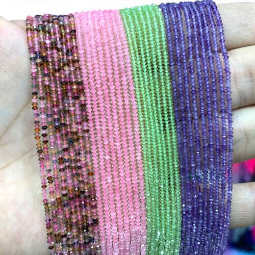 2*1MM Natural Stone Beads Faceted Rondelle UFO Shape Tourmaline Amethyst Rose Quartz For Jewelry Making DIY Bracelet Necklace