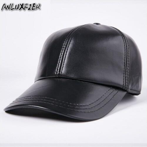 B-7205 New Genuine Leather Hat Mans Natural Skin Baseball Cap Fashion Caps Male Solid Color Adjustable Caps Sheepskin Hats