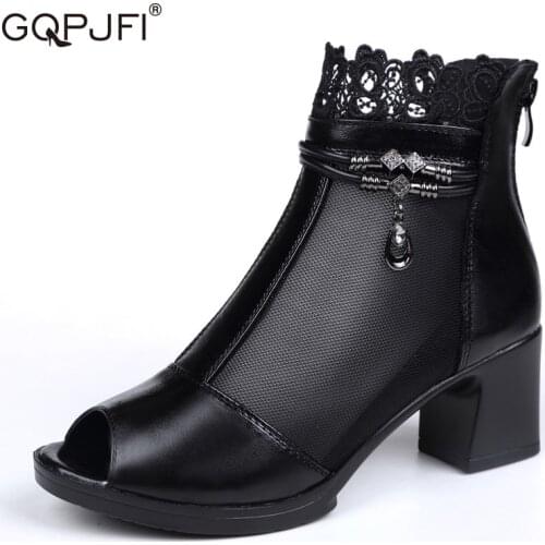 2021 Mesh Yarn Lace PU Fish Mouth Sandals Thick Heel Comfortable Bare Boots Summer Womens Short Boots Open Toe Rome Cool Boots