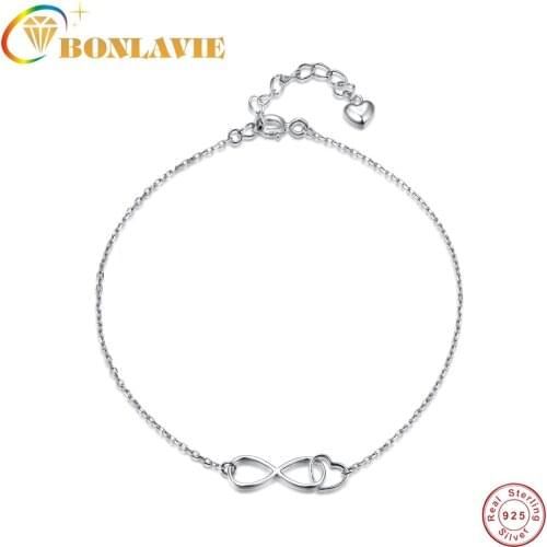 BONLAVIE Unlimited 8-shaped Rose Gold Plated 925 Silver Bracelet for Women Round Gemstone Fine Jewelry