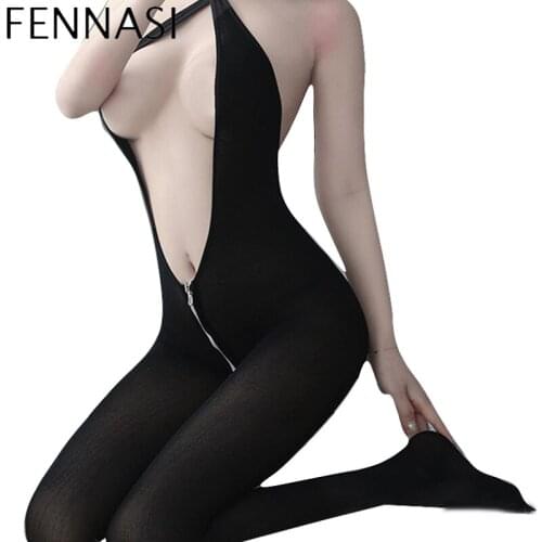 FENNASI Sexy Halter Neck See-through One-piece Stockings Nude Bodysuit Lingerie Erotic Clothes Erotica and Sex
