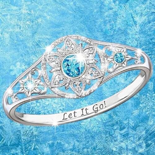 Hot Sale Metal Ring Cute and Exquisite Sapphire Snowflake Flowers Letters Women Ring Modern Fashion Women Jewelry