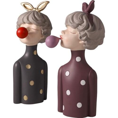 [HHT] Light Luxury Blowing Bubble Girl Sculpture Decoration Resin Home Furnishings Living Room Wine Cabinet Decor Wedding Gift