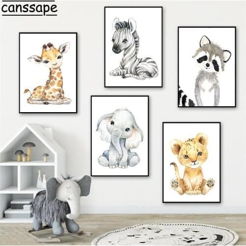 Woodland Zebra Giraffe Elephant Canvas Poster Painting Deer Animal Print Nursery Wall Art Nordic Poster Pictures Baby Room Decor