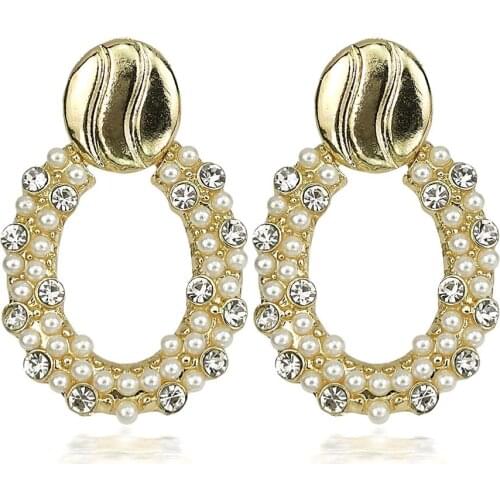 MANILAI Crystal Imitation Pearl Earrings Women Rhinestone Oval Charm Drop Dangle Earrings Female Party Wedding Jewelry 2020