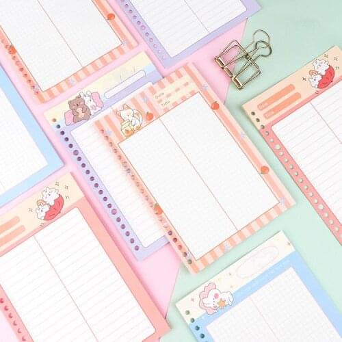 MINKYS Kawaii 50 Sheet B5/A5 26/20 Rings Colored Binder Refill Paper Spiral Inside Page Line/Grid Agenda School Stationery
