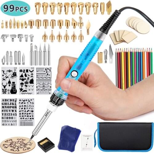 DIY 99Pcs wood burning kit heat transfer gourd engraving tool with switch thermostat soldering iron pen kit 302-842