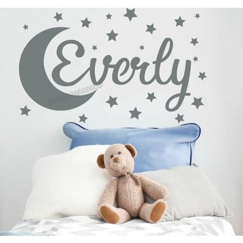 Custom Name wall decal baby room decor girl name decal moon and star Wall Sticker kids room decor nursery girl room decor B032