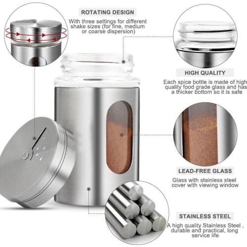 Stainless Steel Seasoning Jars Glass Spreading Bottle Barbecue Seasoning Pot Pepper Bottle Toothpick Holder Salt Shaker JW