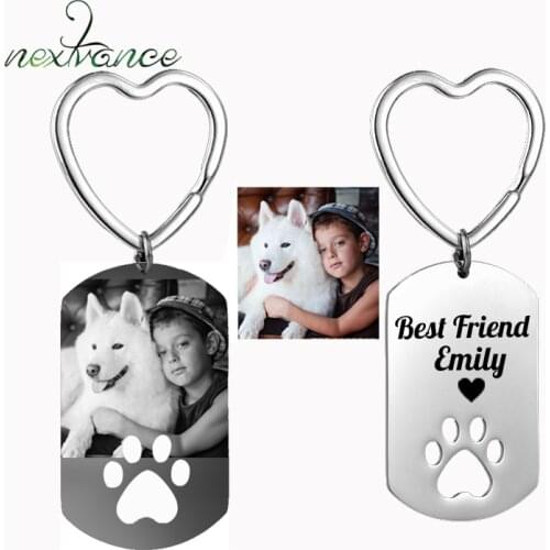 Nextvance Custom Dog Tag Photo And Message Keychain Stainless Steel Engraved photograph Keychain For Love Dog People Dog Keepsak