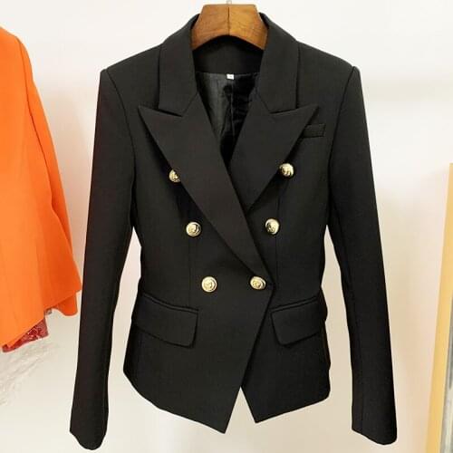 TOP QUALITY New Fashion 2021 Designer Blazer Jacket Womens Classic Double Breasted Metal Lion Buttons Blazer Outer size S-4XL