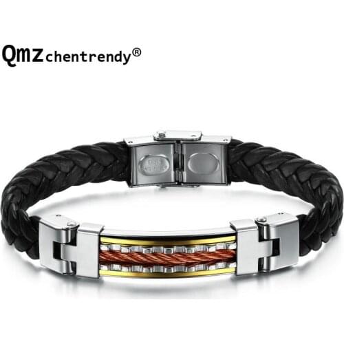 Wholesale Mens Rapper 316L stainless steel Genuine Leather bracelet&bangle for men Handmade vintage Korean Jewelry
