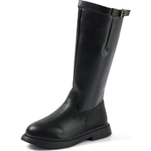 Autumn Winter Children Fashion Warm Girls Cowhide High Knight Snow Boots Black