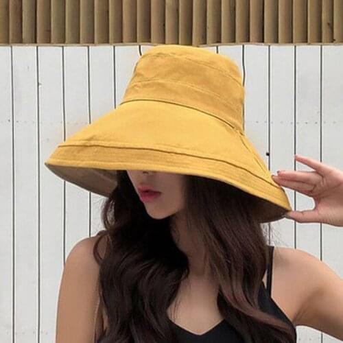 Women Summer Wide Brim Double Sided Beach Folded Bucket hat Bonnet peaked cap Panama hat bonnet Fishing hat chapeu bucket