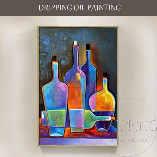 Expert Artist Hand-painted High Quality Abstract Bottle Oil Painting on Canvas Modern Art Wine Bottle Oil Painting for Kitchen