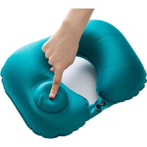 Dropshipping Inflatable Pillow Travel Cervical Pillow U-Type Automatic Inflatable Pillow Folding Portable Flocking Neck Pillow