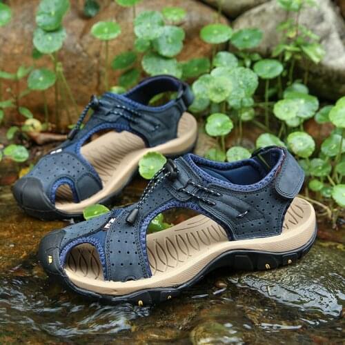 Genuine Leather Summer Male Shoes Outdoor Mens Sandals Fashion Beach Sandals Man Slippers Big Size 38-48 sandalia de mujeres