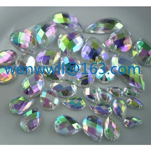 Diy acrylic crystal water drop shape lots faceted clear AB resin Handmade sew silver flat back rhinestone applique 50pcs MA AB
