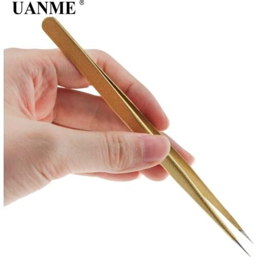UANME SWDT V3-SSa 145mm Gold Straight Tweezers Stainless Steel Electronic Pointed Tip Straight Tweezer Forceps