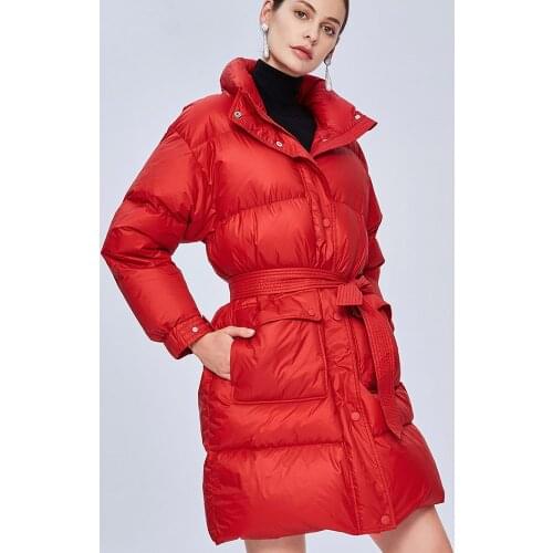 Womens winter warm down jacket brand fashion high-quality thick black red navy blue plus size puffer zipper jacket