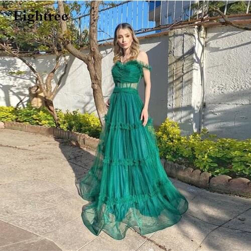 Eightree Green Sweetheart Long A Line Evening Dresses Spaghetti Floor Length Special Occasion Arabia Women Dress Party Gowns