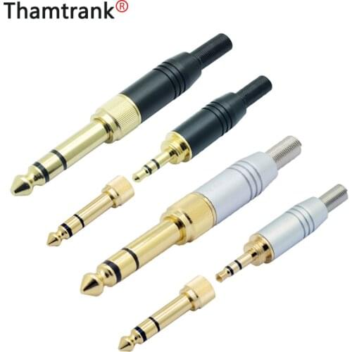 10Pcs 2 in 1 Aluminum Assembly Wire Connector Gold-plated audio plug with spring 3.5mm jack male screw plug to Jack 6.35 male