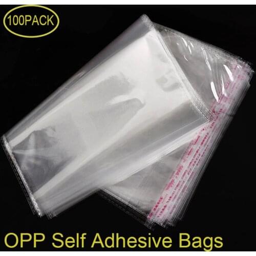 100 Pcs OPP Self Adhesive Seal Plastic Bags Transparent Clear Resealable Cellophane Poly Storage Packaging Dustproof