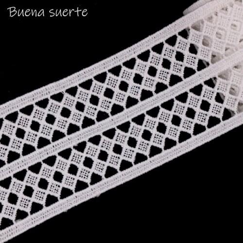 1Y2Y 5cm Square White Micro Fiber Embroidered Fabric Lace Trim Ribbon Handmade DIY Sewing Supplies Craft for Costume Decoration