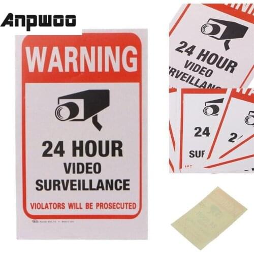 ANPWOO 5/10Pcs Waterproof Sunscreen PVC CCTV Video Surveillance Security Camera Alarm Sticker Warning Decal Signs