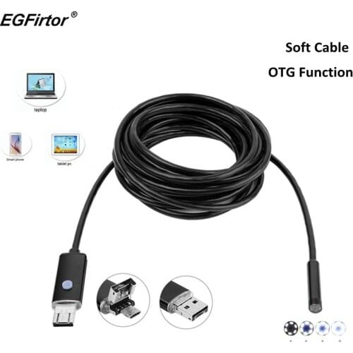7mm USB Endoscope Camera 720P Endoscope Camera 2M 5M Waterproof Flexible Soft Cable IP Camera 6LED Pipe Inspection Android Phone