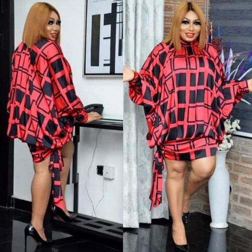 African Clothes Print 2021 Fashion Bat Long Sleeve Dress Ladies Africa Clothes Party Bazin Riche Africa Plus Size Clothing Party