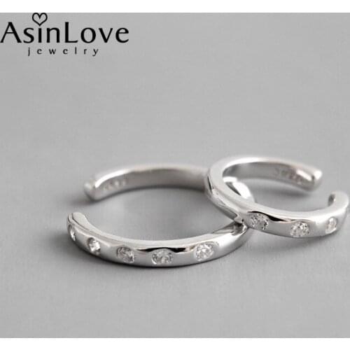 AsinLove Simple Zircon Round Earrings for Women Real 925 Sterling Silver Minimalist All-match Elegant Clip Earrings Fine Jewelry