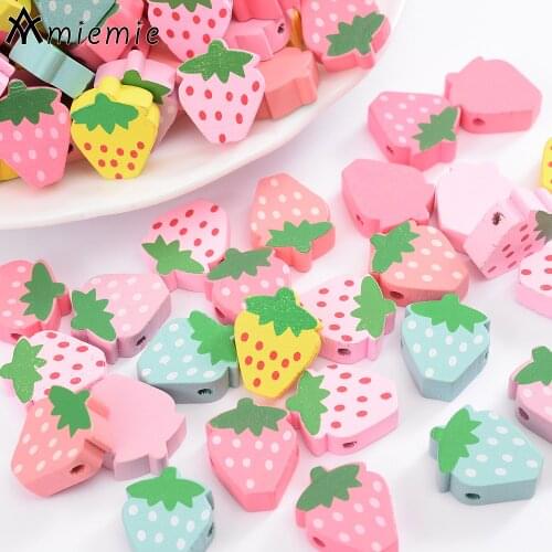 30Pcs/Lot 14x18mm Fruit Beads Cartoon Cute Strawberry Wood Spacer Loose Beads For Necklace DIY Bracelet Home Deco Accessories