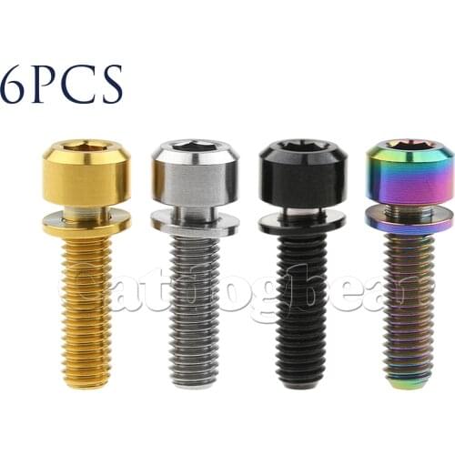 Catdogbear6Pcs Ti M5 x 16 18 20mm Titanium Screws Bolts Bicycle Stem Bolt with Washer Gasket M5x16 M5x18 M5x20 for MTB / Road Bi