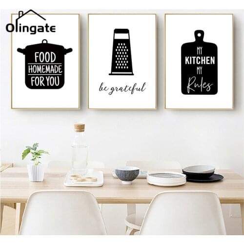 Black White Wall Pictures Kitchen Quote Wall Art Modern Kitchen Posters and Prints One Piece Canvas Painting Home Kitchen Decor