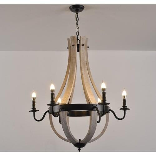 Rustic chandelier antique wood suspension lights nordic bedroom chandelier for kitchen dining room retro beautiful light fixture