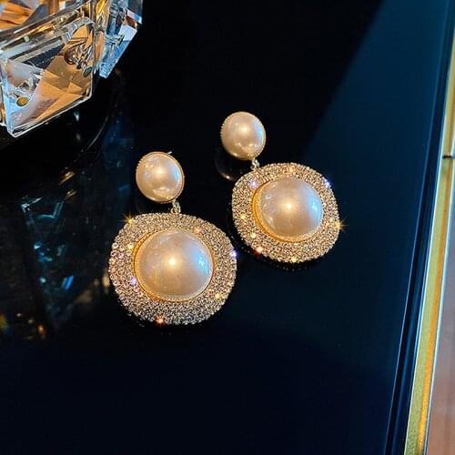 Exknl Long Drop Earrings for Women Big Pearl Round Dangle Earrings Vintage Wedding Sun Earings Brincos Female Fashion Jewelry