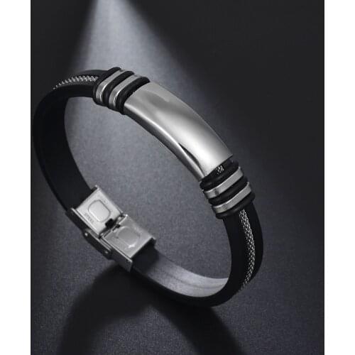 Women Men Wrist Band Bracelets Black Grooved Rudder Silicone Mesh Link Insert Punk Wristband Stainless Steel Casual Bangles