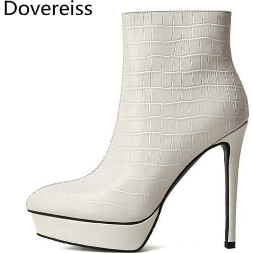 Dovereiss Fashion Womens Shoes Winter Concise Pure Color Platform New Sexy new Stilettos heels Pointed toe Ankle boots 33-40