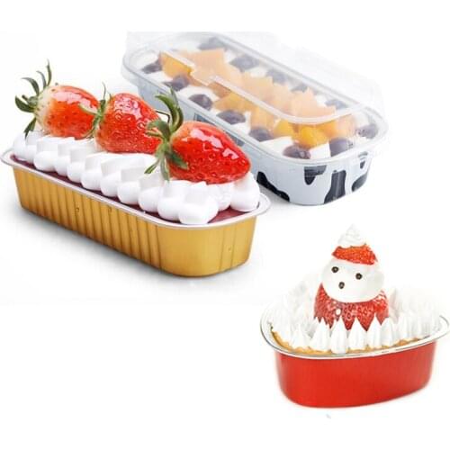 Tinfoil Baking Box Rectangle Sealed Food Container With Plastic Lid Restaurant Baked Rice Tray Disposable Food Grade Mousse Box