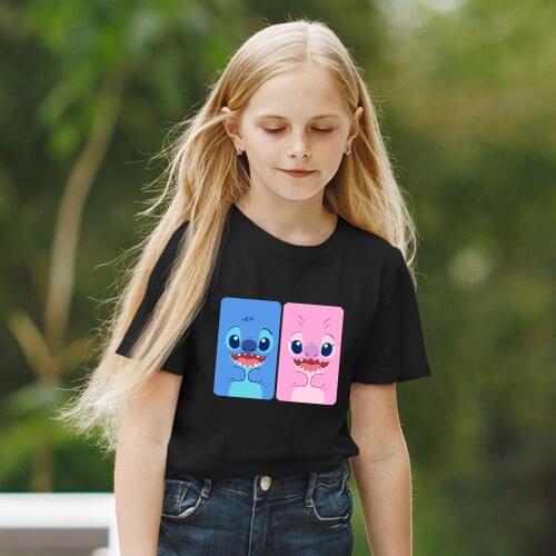 Summer New Products Children T-Shirt Lilo & Stitch Cartoon Printing Unisex Black White Kids T Shirt Disney Dropship Comfortable