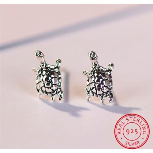 Minimalist Female Small Turtle Stud Earrings 925 Sterling Silver Earrings For Women New Year Gifts Vintage Wedding Earrings