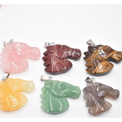 Fashion mixed natural stone carved horse heads pendants charms for necklace jewelry making 6pcs/lot Wholesale Free shipping