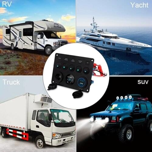 Marine Boat Switch Panel 12V 24V Gang Waterproof On-Off Toggle Panel Switch USB Charger Socket Voltmeter Power Outlet