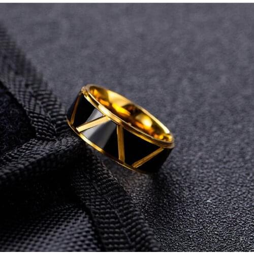 Cross-Border Wish Supply Black Gold Charm Trendy Mens Ring Mens Titanium Steel Ring