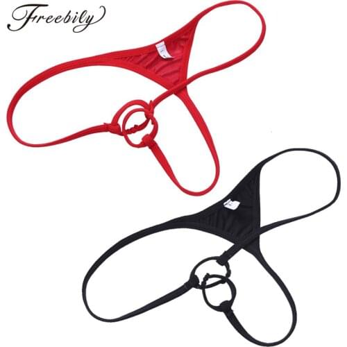 Mens Lingerie Panties Gay Pouch Hole Crotchless Open Butt Bikini T-Back Thong String Homme Sissy Underwear with Penis Hole