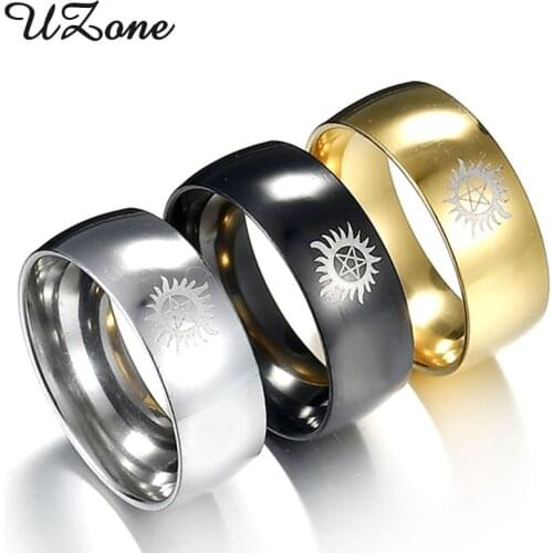 UZone Stainless Steel 8mm Sun Force Evil Supernatural Ring For Men Boyfriend Cool Jewelry Party Gift